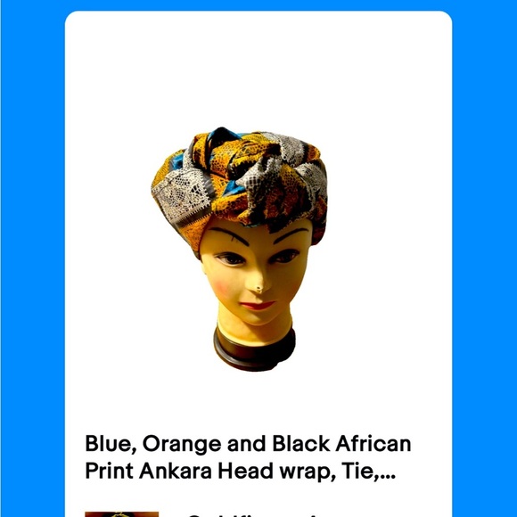 Blue, Orange and Black African Print Ankara Head wrap, Tie, scarf - Picture 1 of 3